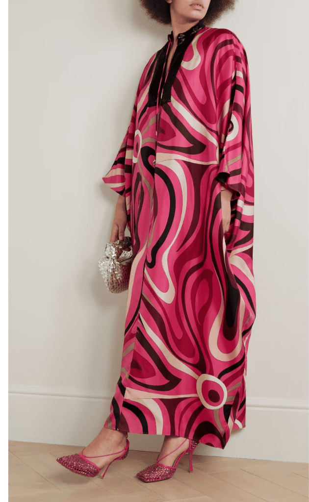 Sequin Neck Printed Long Kaftan