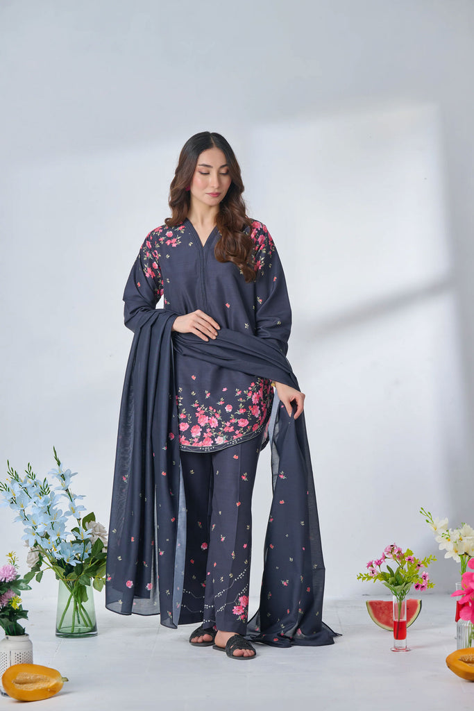 Midnight Blossom Kurta Set with Dupatta