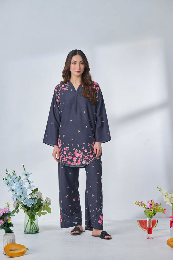 Midnight Blossom Kurta Set with Dupatta