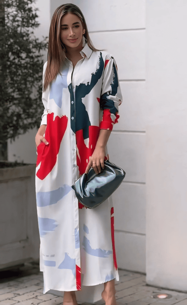 Korean Luxe Abstract Shirt Dress