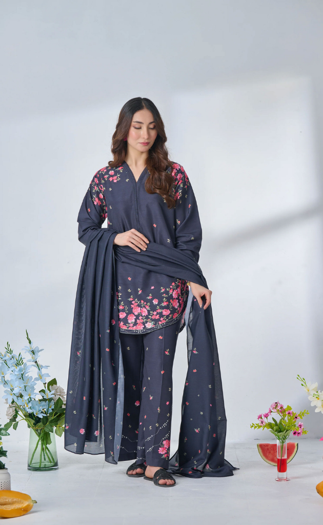 Midnight Blossom Kurta Set with Dupatta