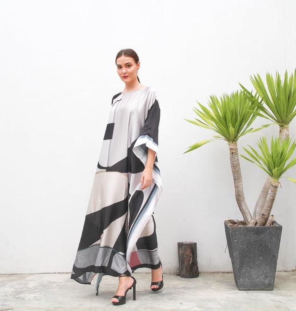 Monochrome Flow Soft Silk Kaftan