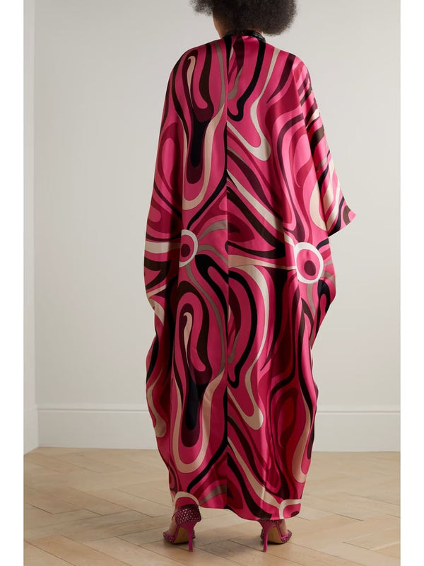 Sequin Neck Printed Long Kaftan