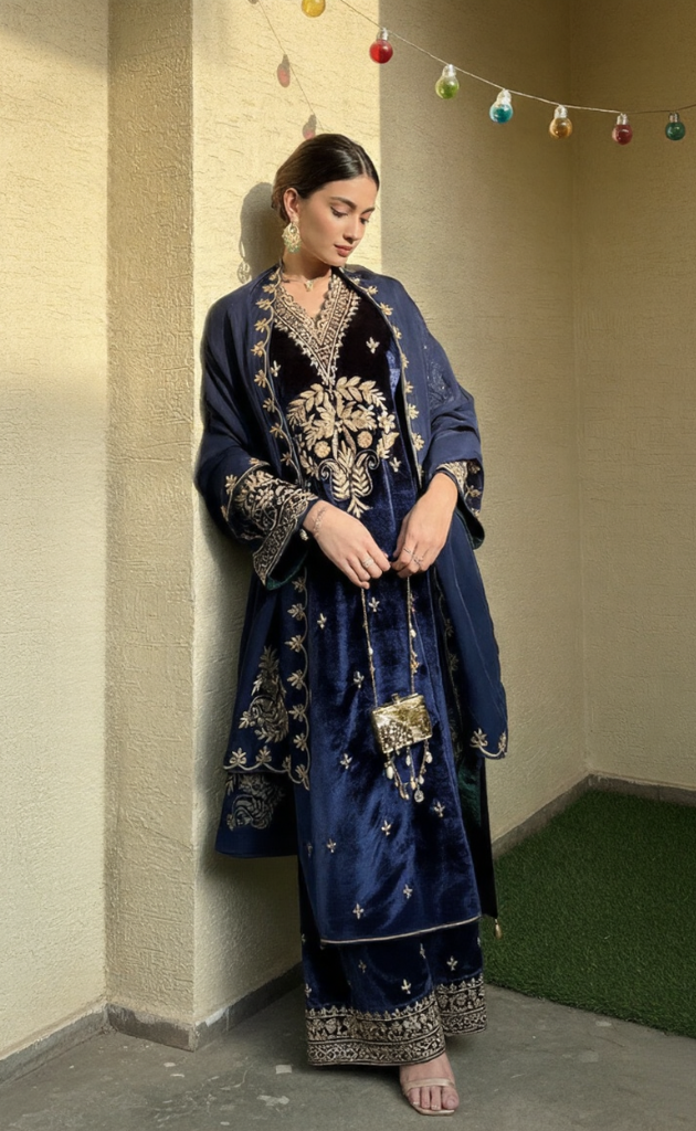 Neelam Zari Grace Velvet Kurta Set
